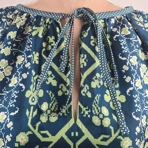 D'Ascoli Toscana Silk Top Mint/Navy Size Medium - Picture 4 of 10